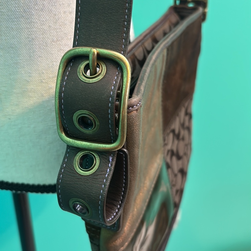 COACH Leather Suede Patchwork Brown Duffel Crossbody Bag - Picture 5 of 16